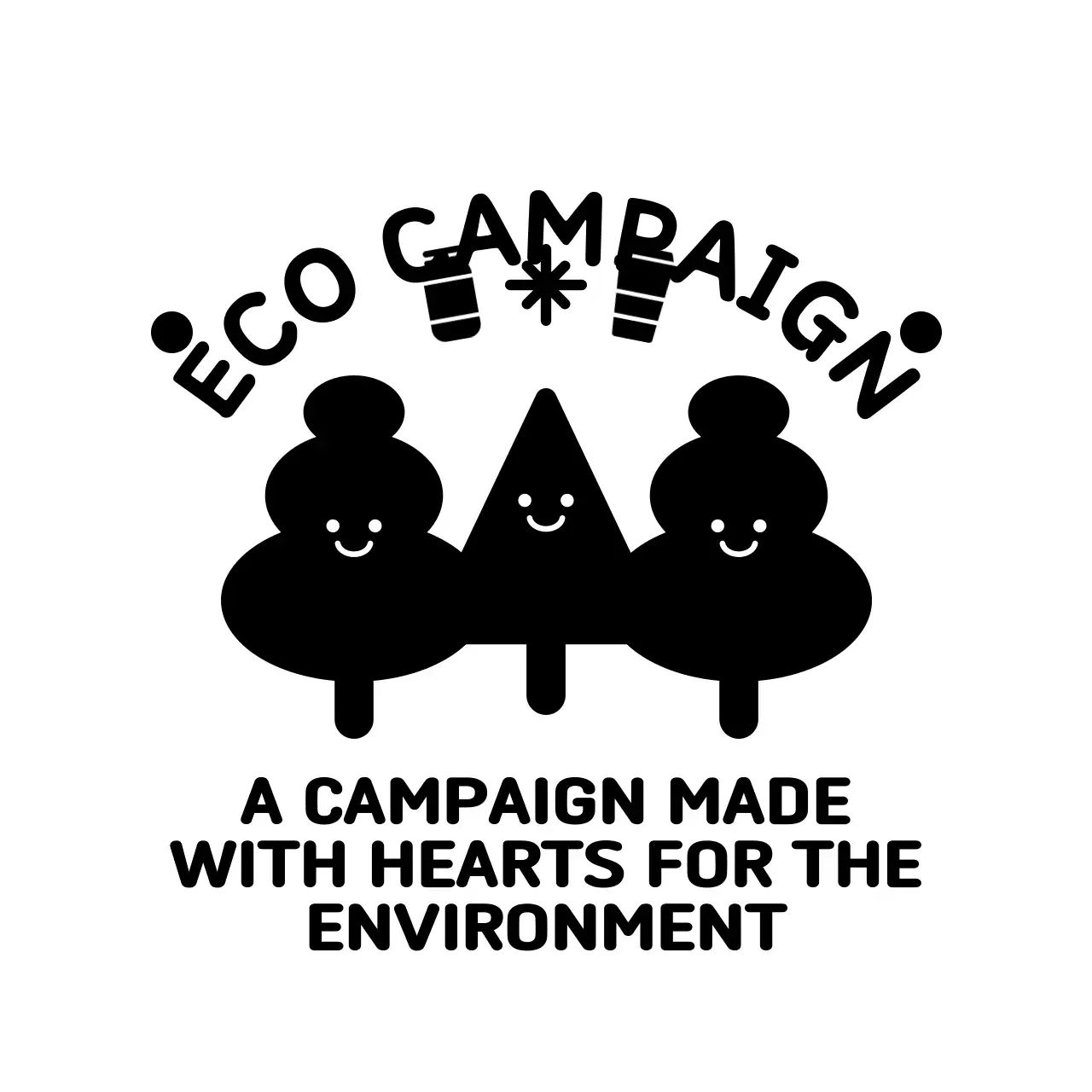 동글동글 귀여운 나무 캐릭터와 텍스트 조합 스타일 에코 캠페인 홍보 