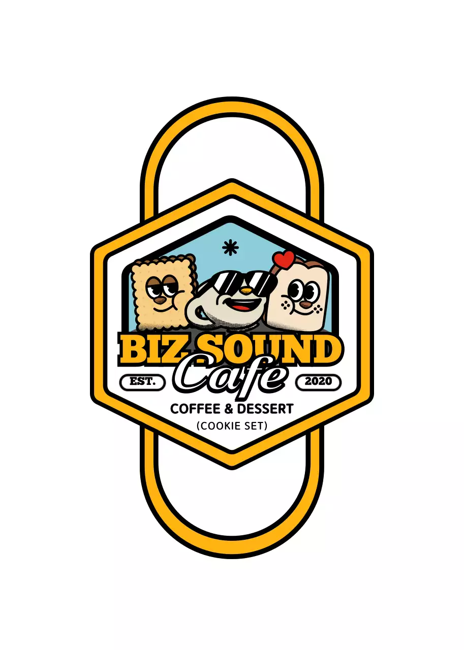 노란색과 검정색의 귀엽고 힙한 캐릭터 로고 스타일 카페 굿즈 시리즈 