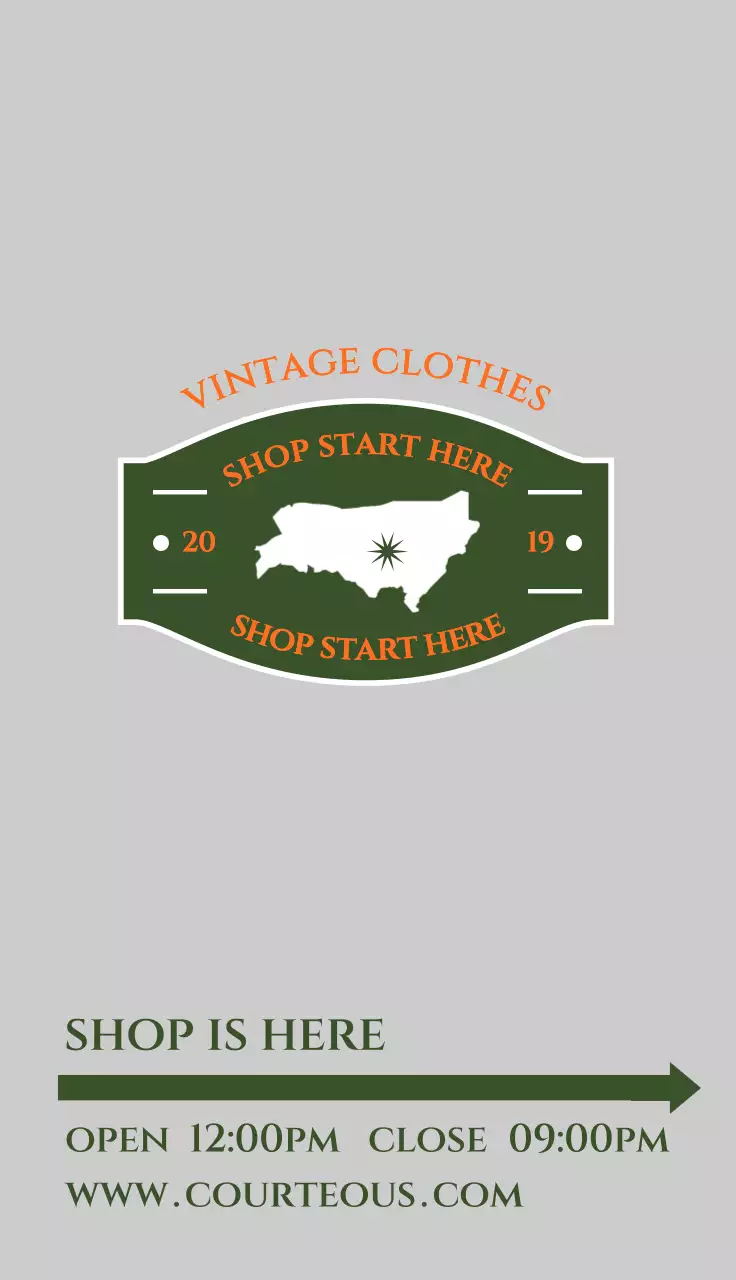 녹색과 주황색의 빈티지한 컨셉의 단정한 옷을 판매하는 의류매장 홍보용