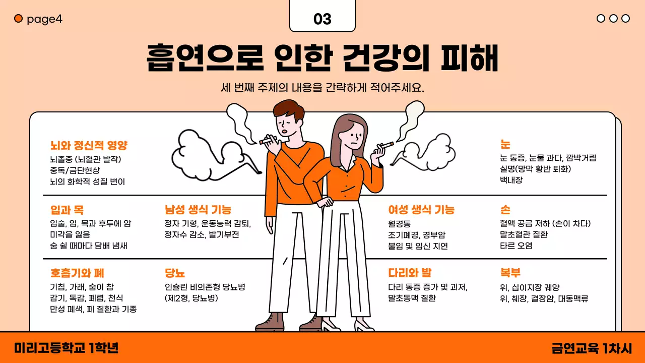 주황색과 검은색의 심플한 청소년 금연 교육