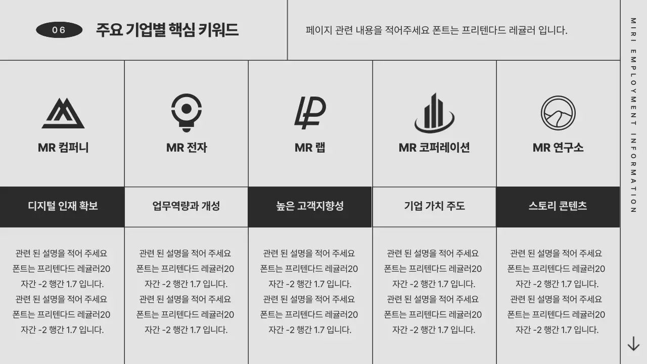 회색 모노톤의 레트로 컨셉의 심플한 채용 전략 발표자료