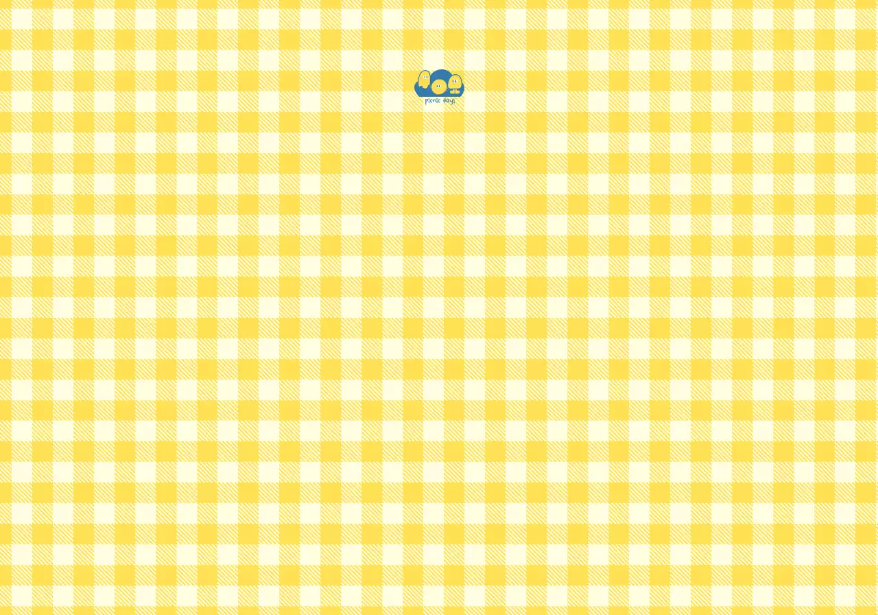 노란색과 파란색의 채크 패턴과 귀여운 캐릭터 일러스트가 있는 개인 굿즈