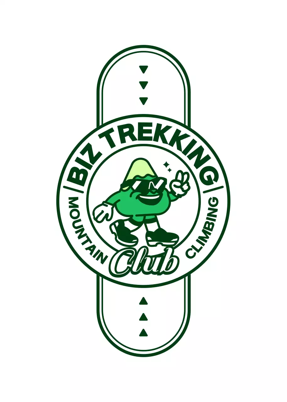 초록색과 하얀색의 귀엽고 힙한 산 캐릭터가 담긴 로고 스타일 동호회 선물용 