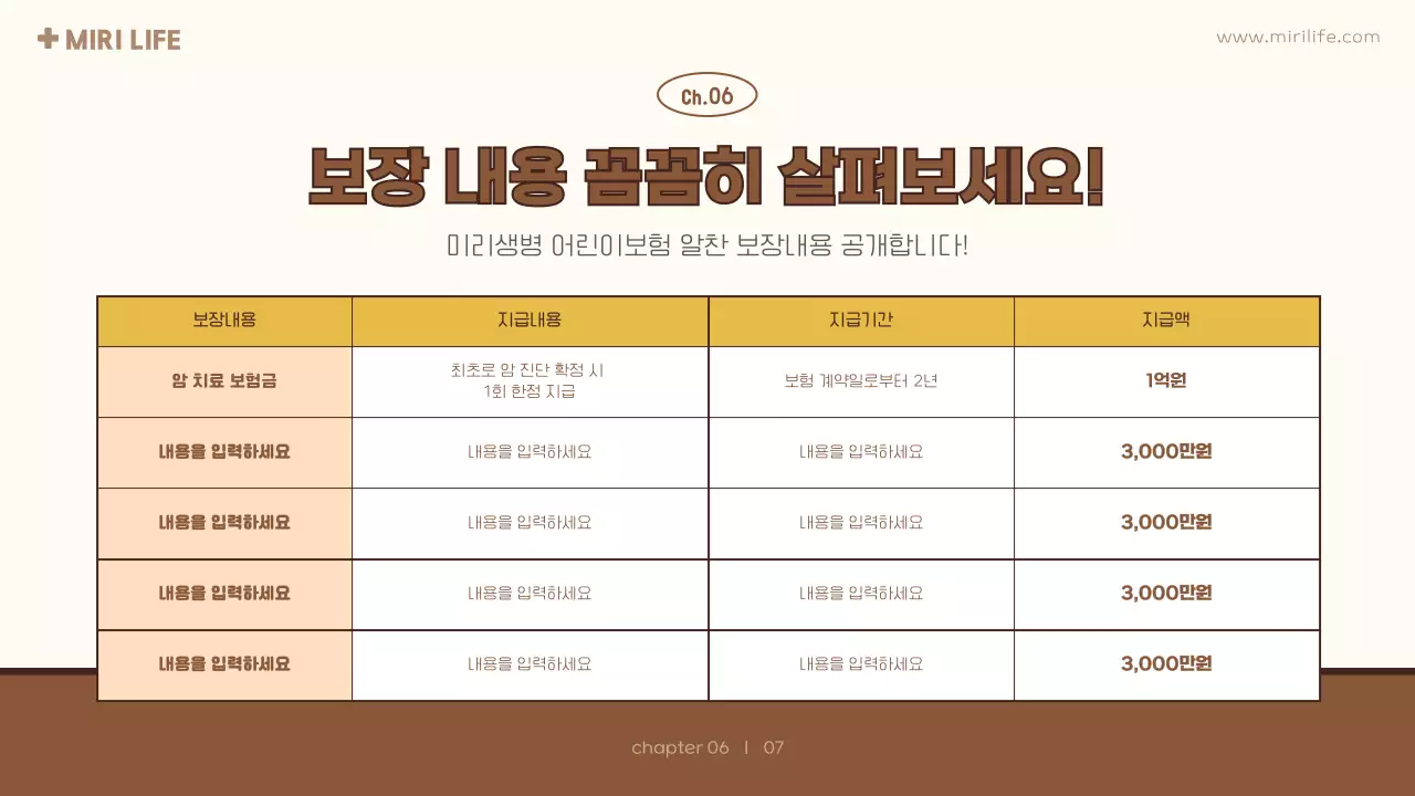 노란색 귀여운 어린이 보험 제안서