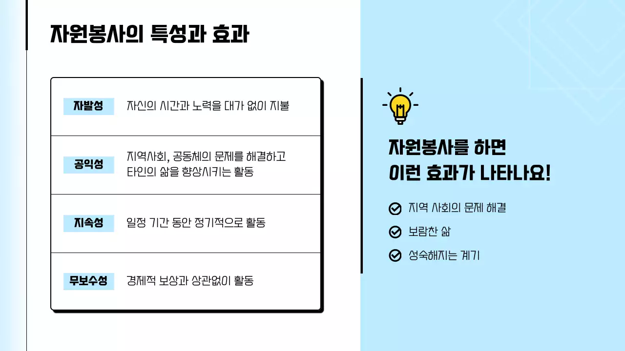 하늘색의 깔끔하고 따뜻한 컨셉의 자원봉사 교육자료