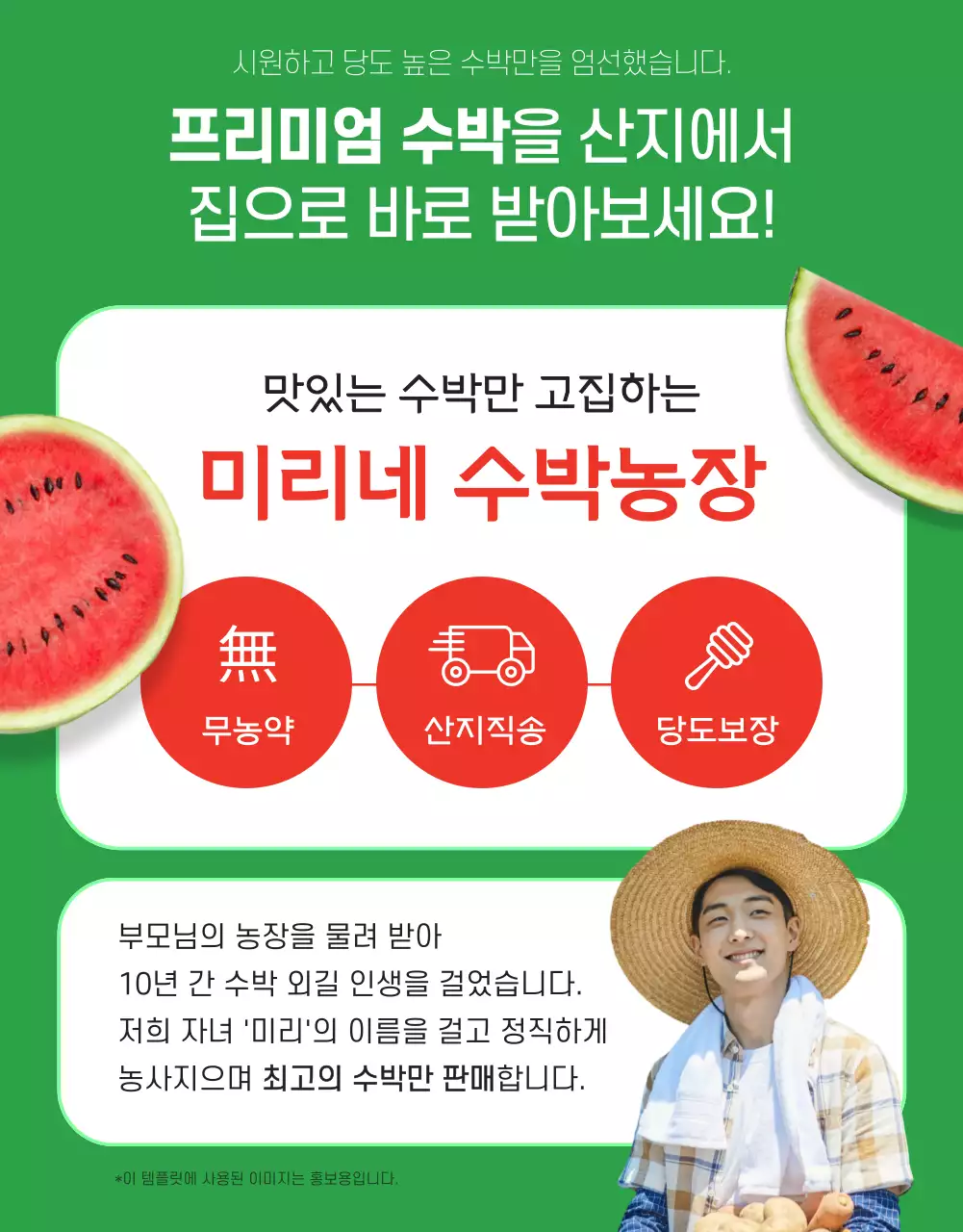 빨강과 초록색의 트로피칼한 수박 판매 쇼핑몰 홍보