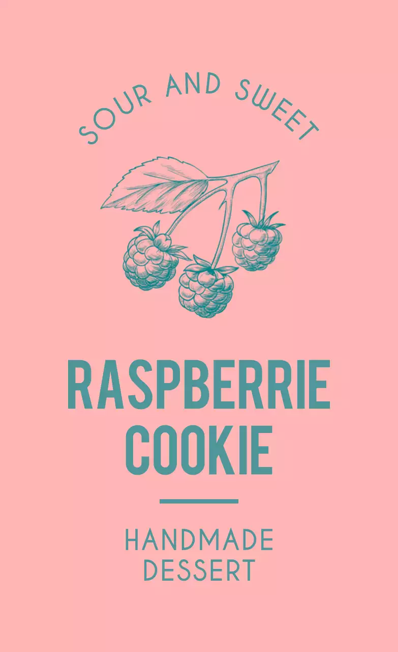 핑크색과 노란색의 빈티지한 열매 스케치가 있는 수제 쿠키 장식용