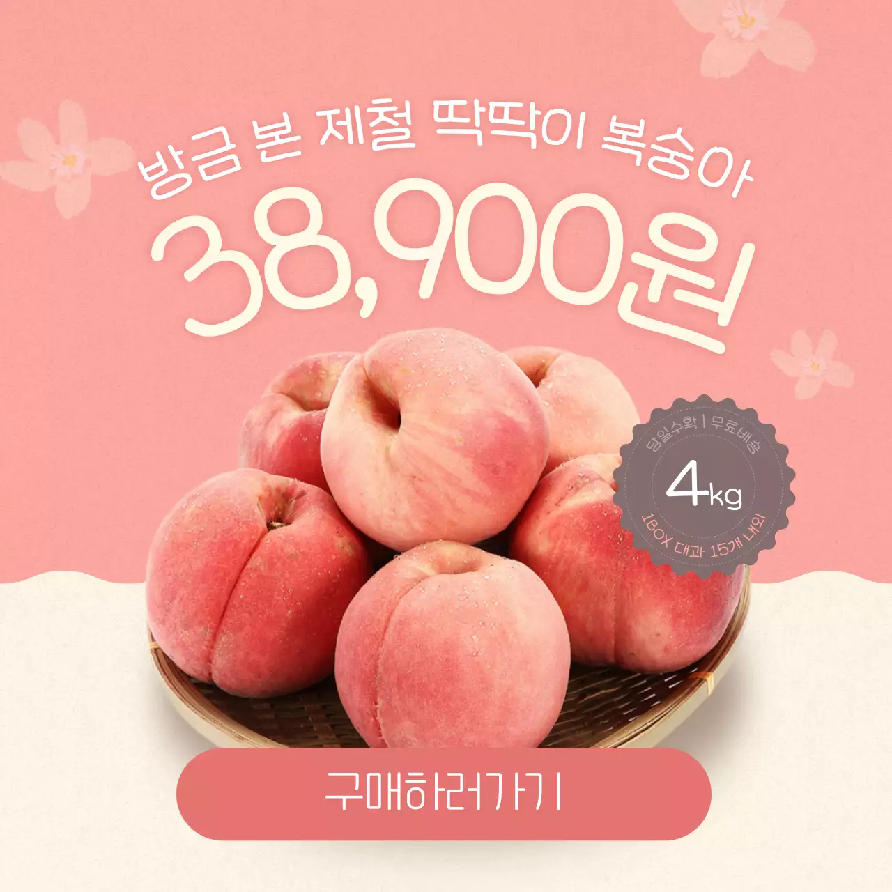 분홍색과 베이지의 복숭아가 가득한 예쁜 과일 보관법 소개