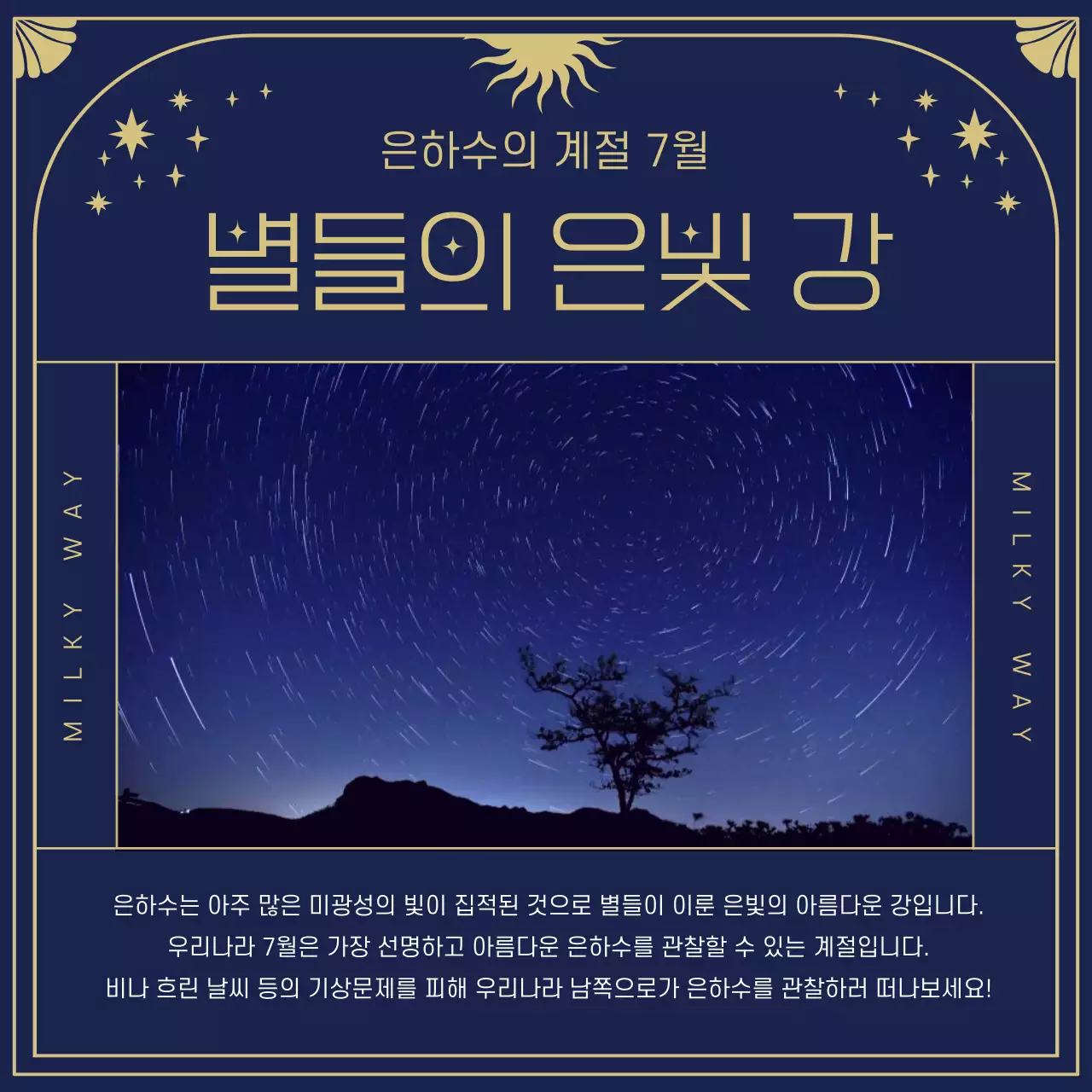 남색과 금색의 신비로운 타로카드 일러스트의 별자리의 기원과 운세 정보