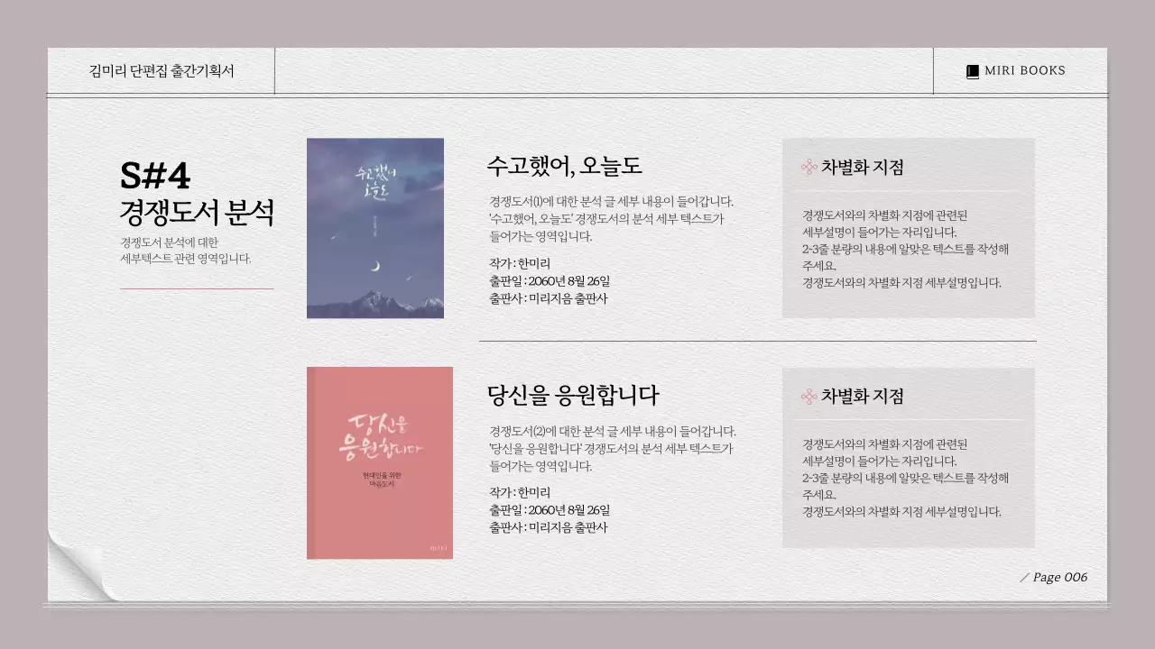 베이지색과 모노톤의 시나리오 대본집느낌의 문학작품 출간기획서