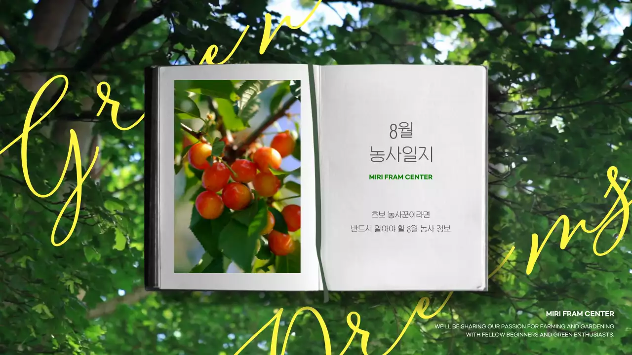 초록색과 노란색의 노트 컨셉 농사 정보 안내