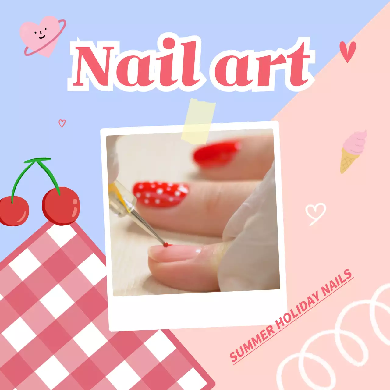 연보라색과 핑크색 배경의 귀여운 네일아트 홍보