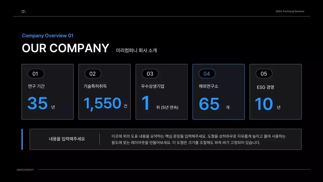 검정색과 파랑색 깔끔한 컨셉의 기술 세미나 비즈니스 프레젠테이션 키트