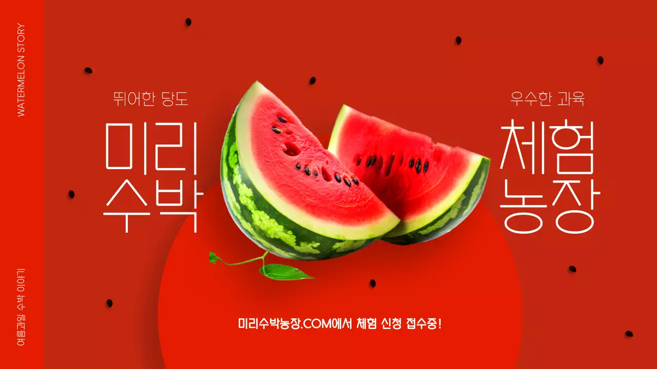 빨강과 초록색의 미니멀한 수박 농장 체험 홍보
