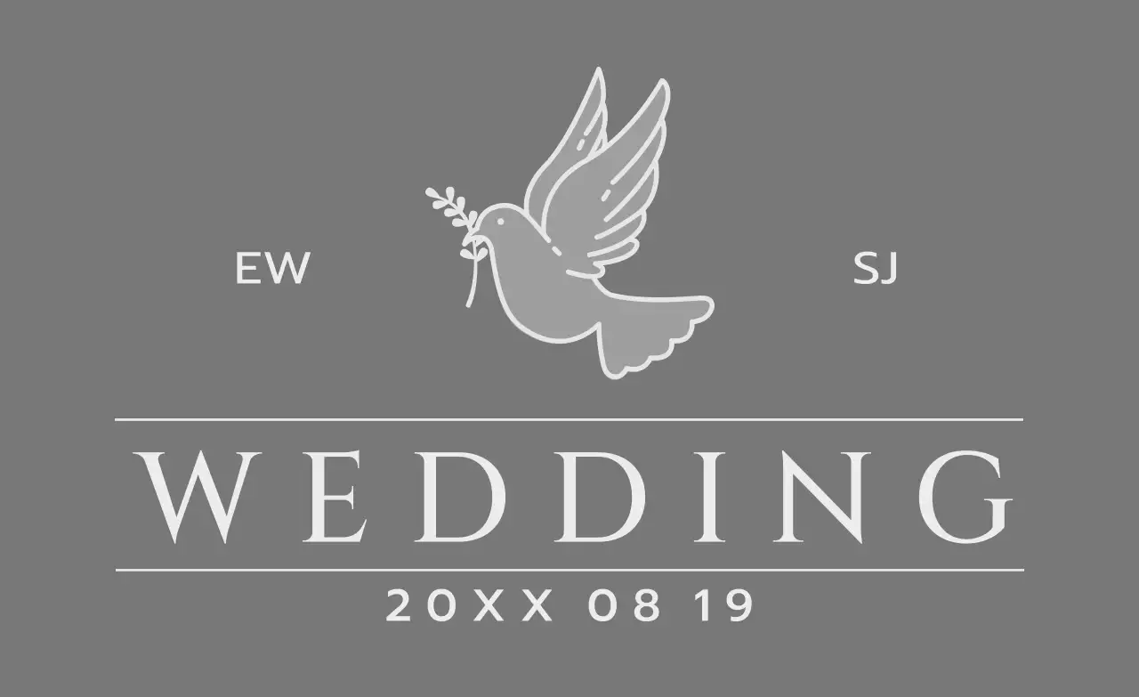 진한 회색의 꽃과 새 일러스트가 있는 결혼식 안내 청첩장용