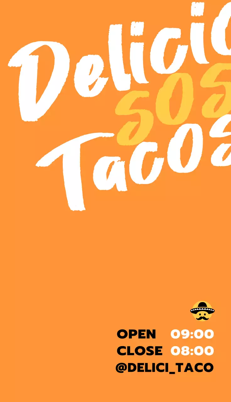 흰색과 노란색과 검정색의 거친 손 글씨체가 특징인 타코 가게 디자인