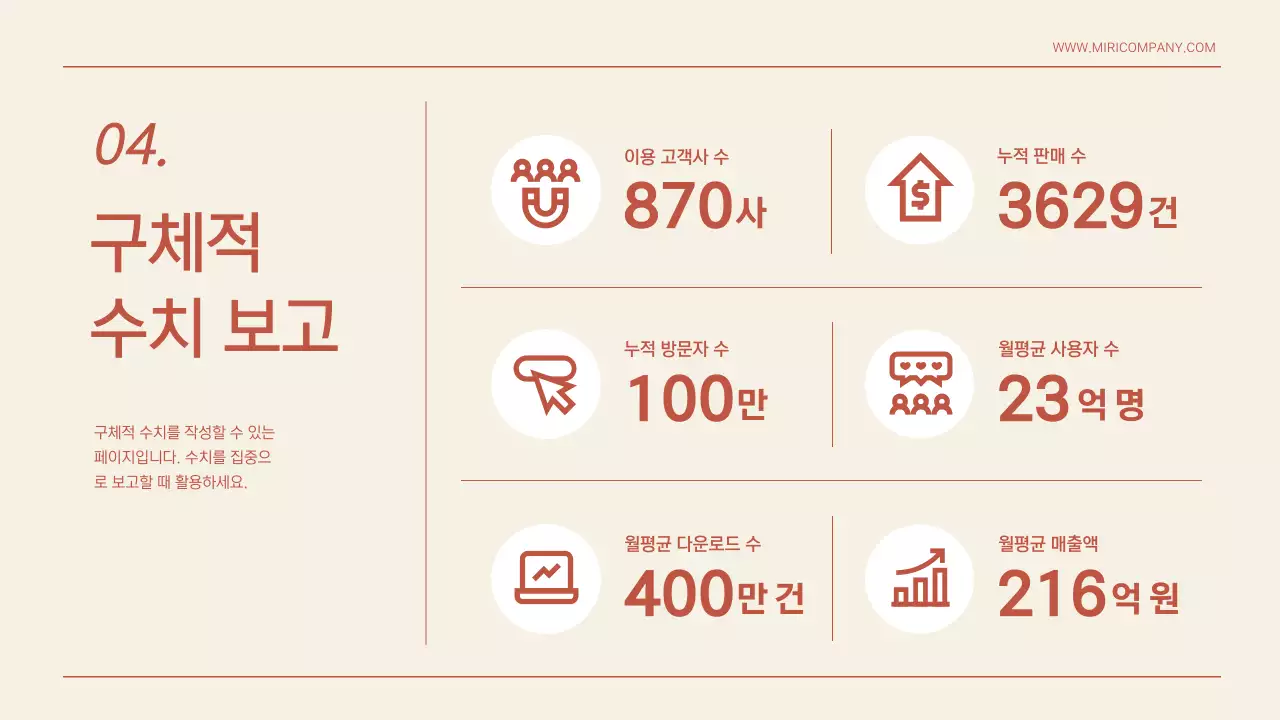 빨간색과  베이지색의 미니멀한 인포그래픽 발표자료