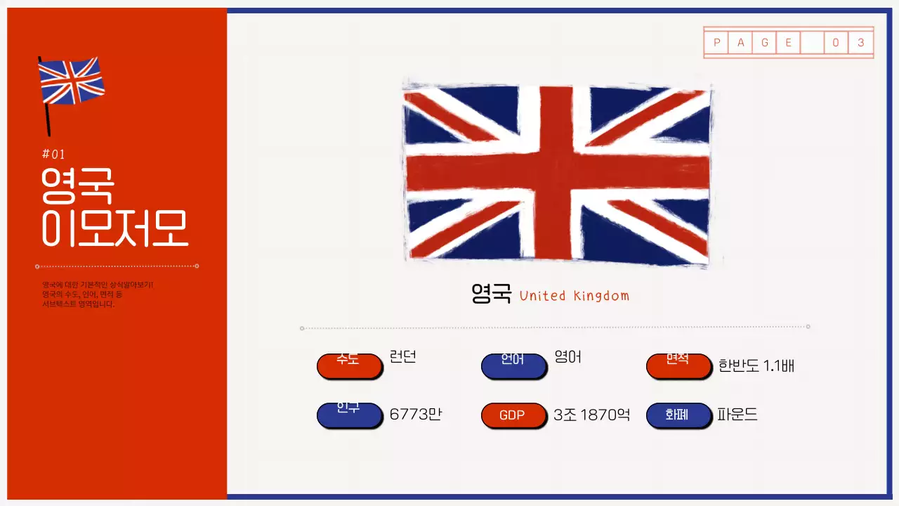 파랑과 빨강의 미니멀한 영국 국가 소개
