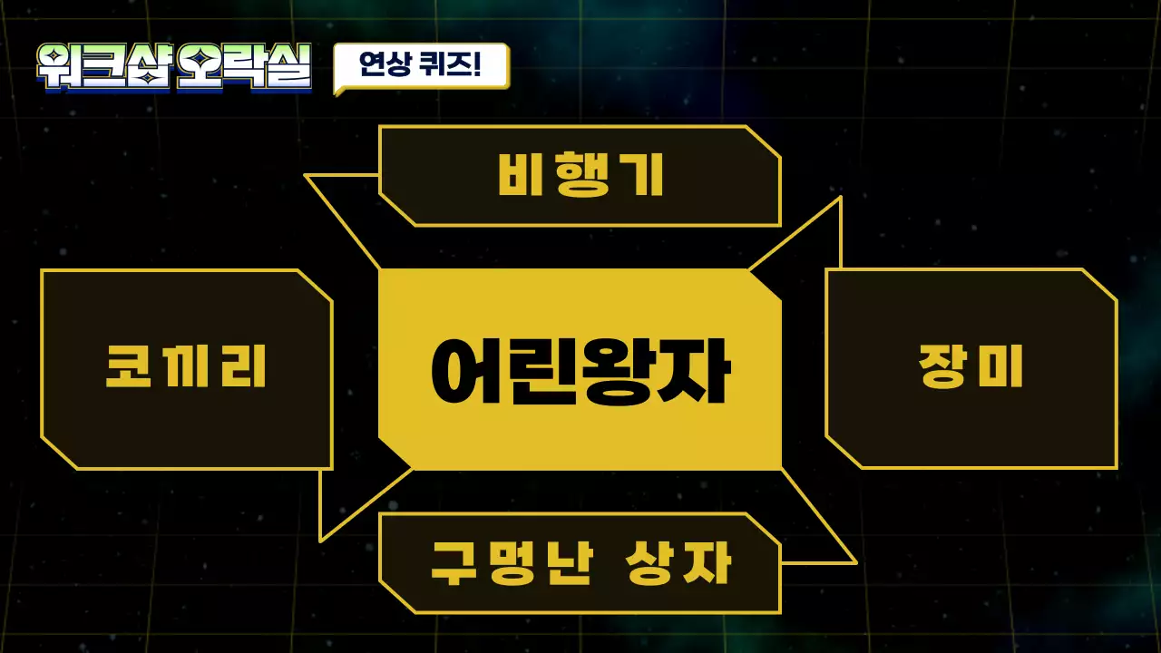 남색과 노랑색의 반짝이는 우주 컨셉 회사 워크샵 행사자료