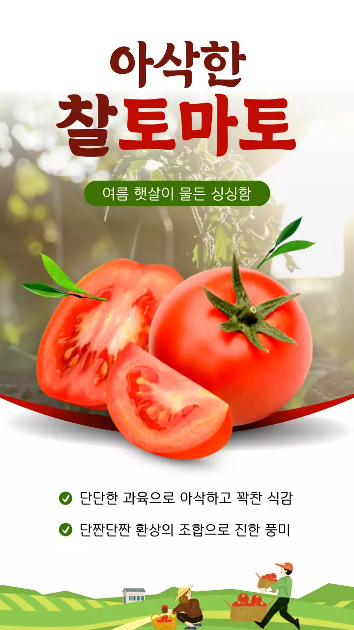 빨간색 흰색 자연의 싱그러움과 신선함을 강조한 찰토마토 홍보