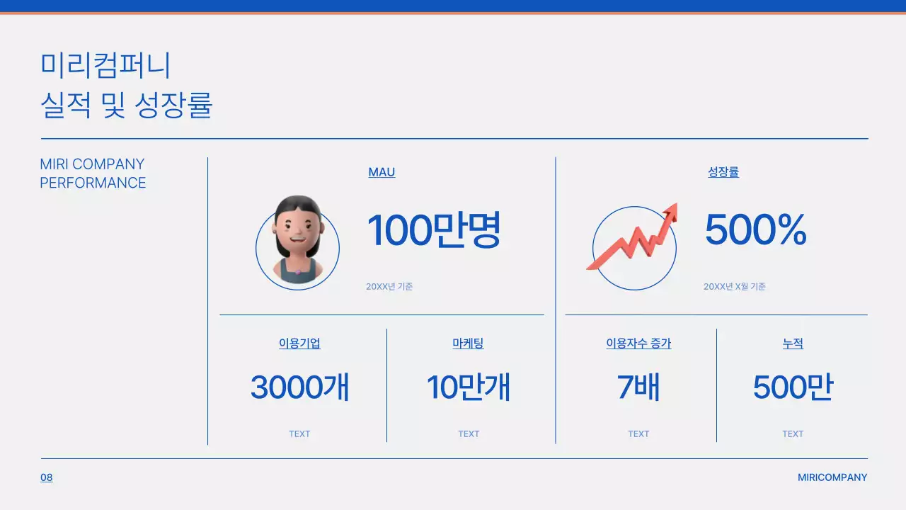 파란색의 텍스트를 강조한 심플한 기업소개서