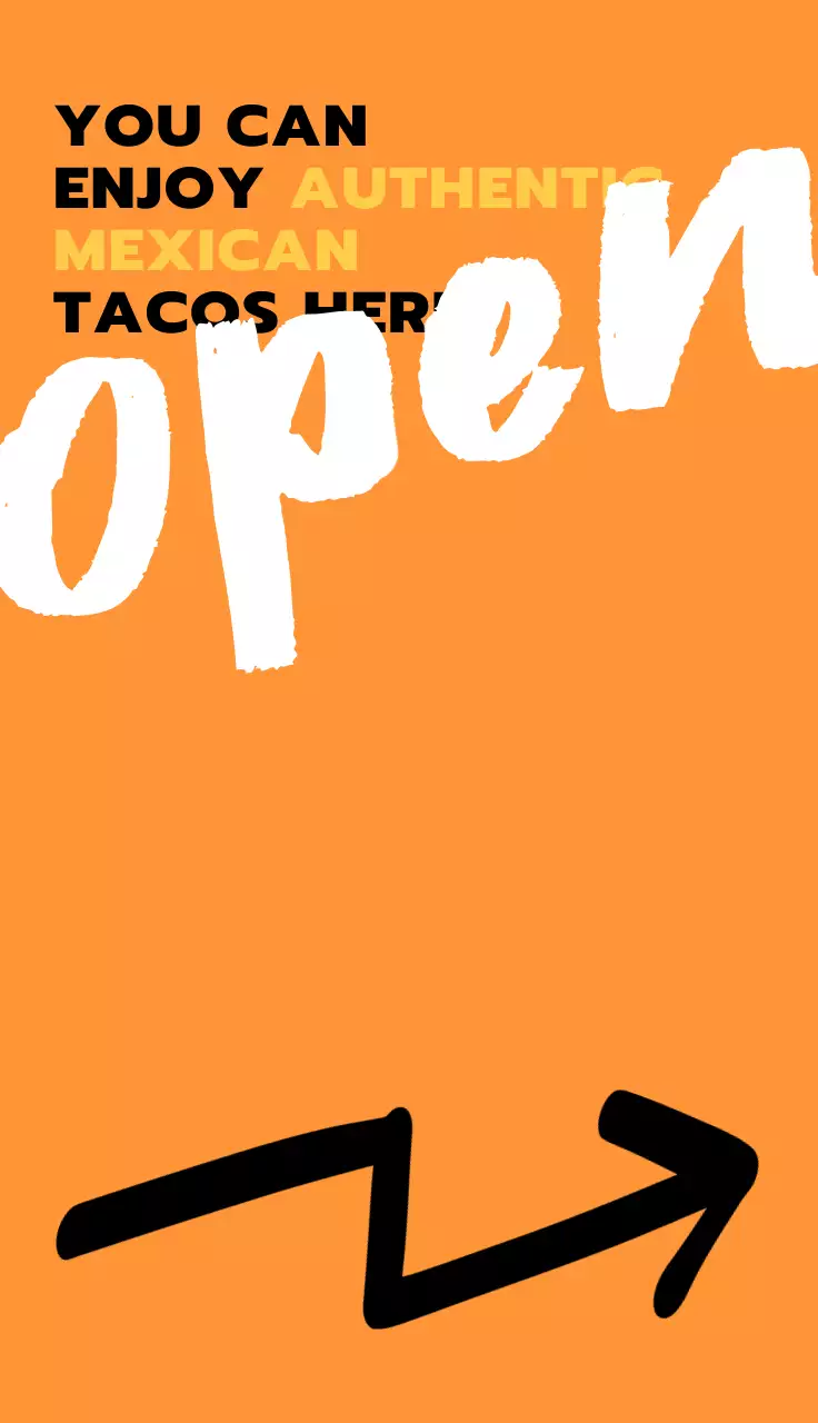 흰색과 노란색과 검정색의 거친 손 글씨체가 특징인 타코 가게 디자인