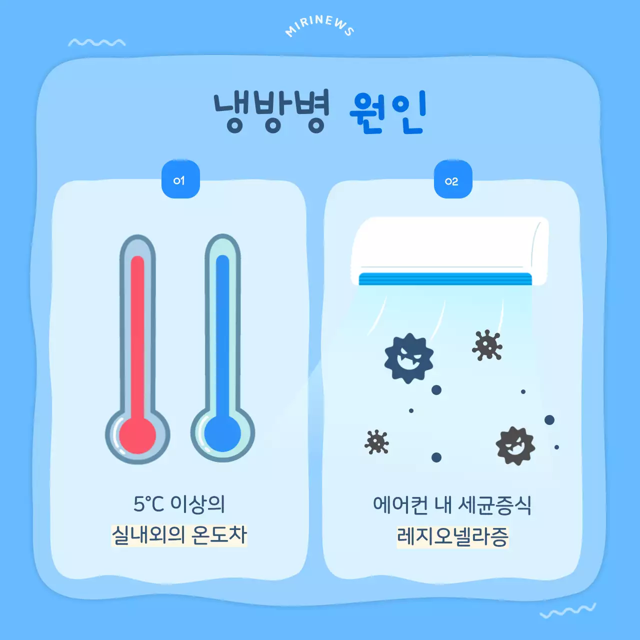 하늘색 아기자기한 일러스트 여름철 냉방병 예방법 