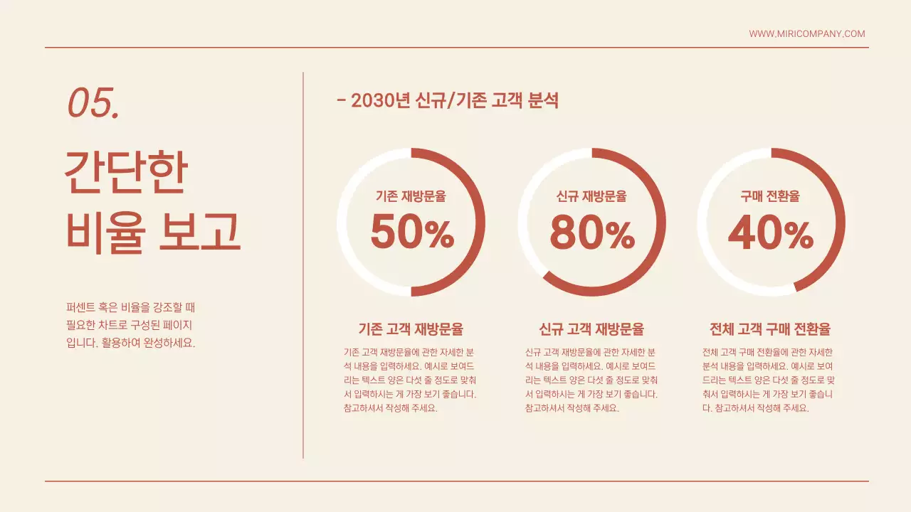 빨간색과  베이지색의 미니멀한 인포그래픽 발표자료