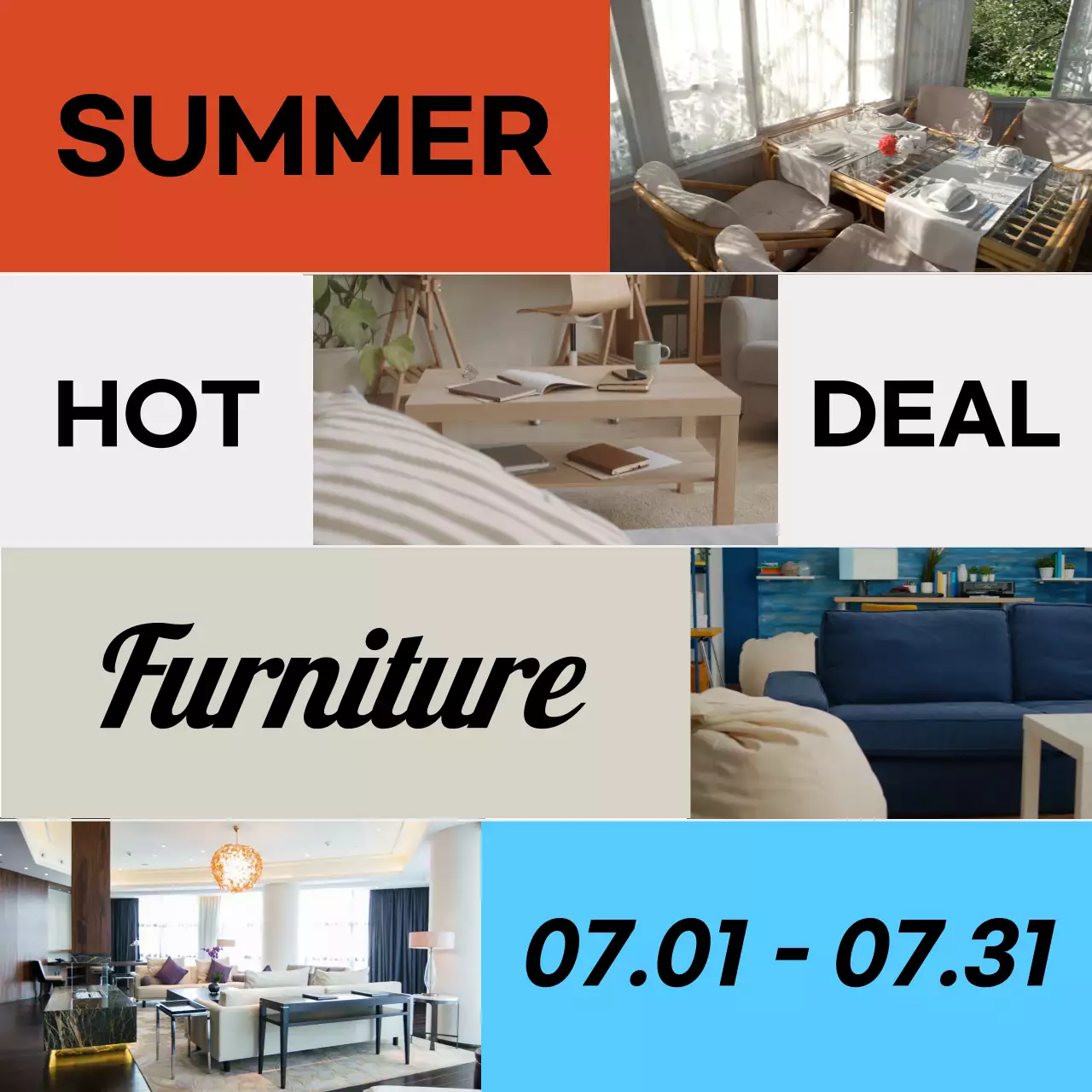 주황색과 하늘색의 시원한 여름 가구 기획전 이벤트
