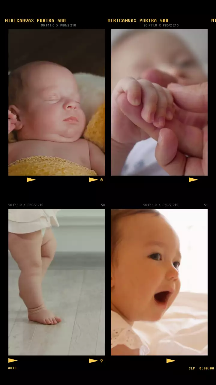 검정색과 노랑색의 감성적인 4분할 폴라로이드 뷰파인더 테마