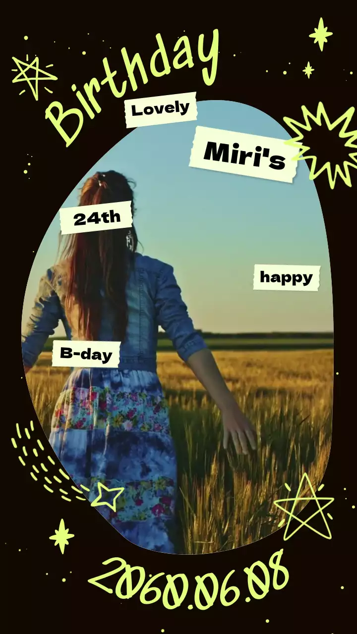 검정 네온색의 드로잉 생일축하 옥외광고용 프로모션