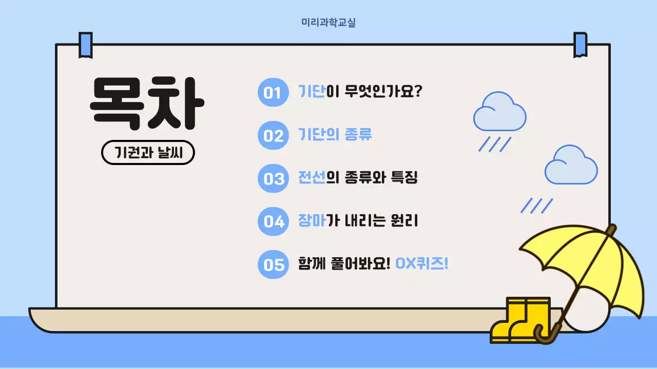 하늘색 귀여운 과학교실 일러스트 장마의원리 