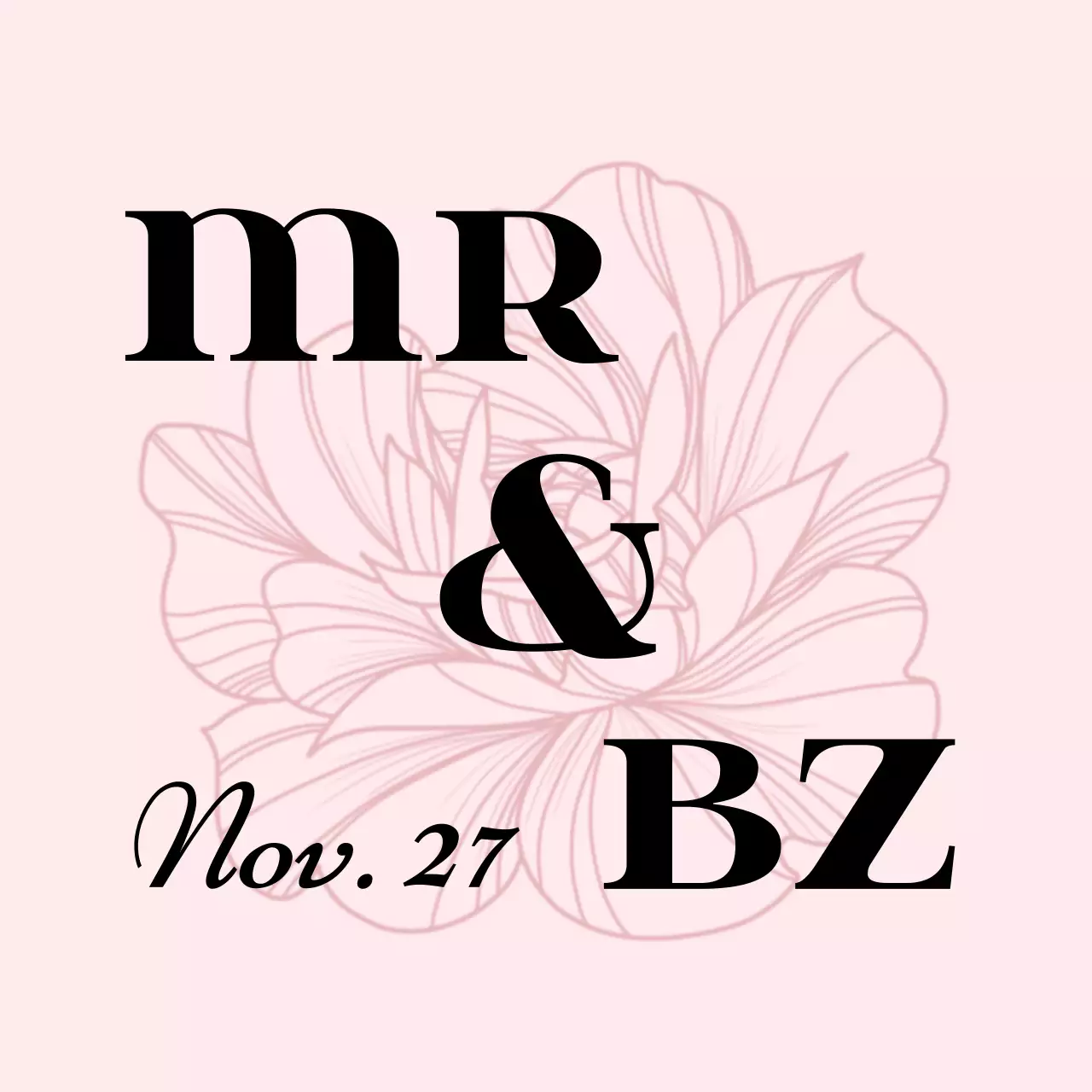 연분홍색과 블랙의 텍스트와 꽃 일러스트로 이루어진 심플한 웨딩 청첩장 홍보