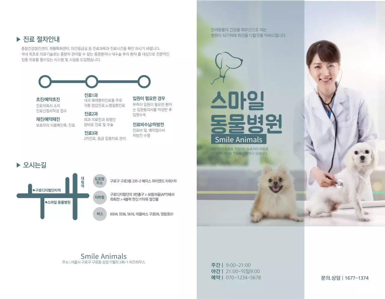 청록색의 동물병원 진료 시간표 컨셉