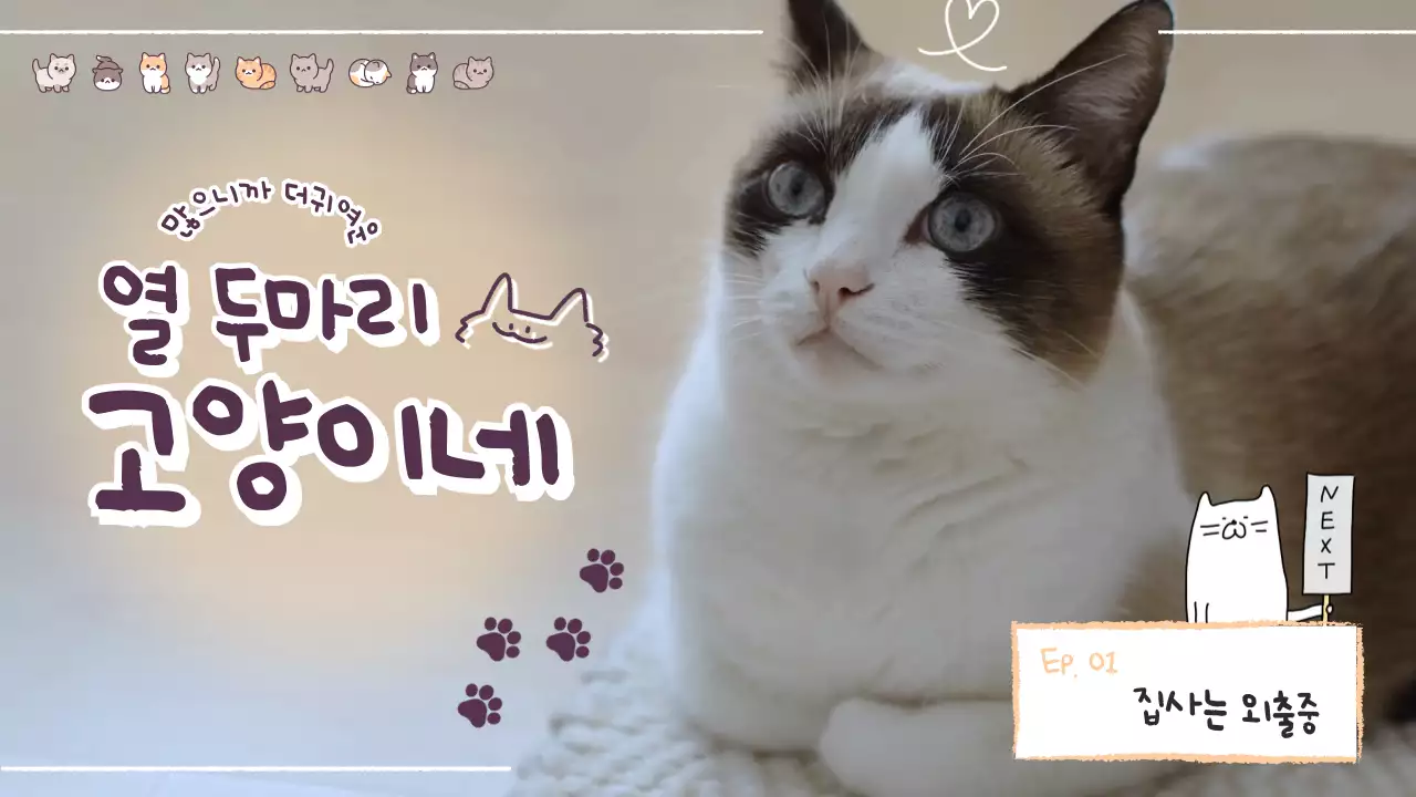 베이지 갈색 귀여운 손글씨 낙서 테마의 고양이 브이로그