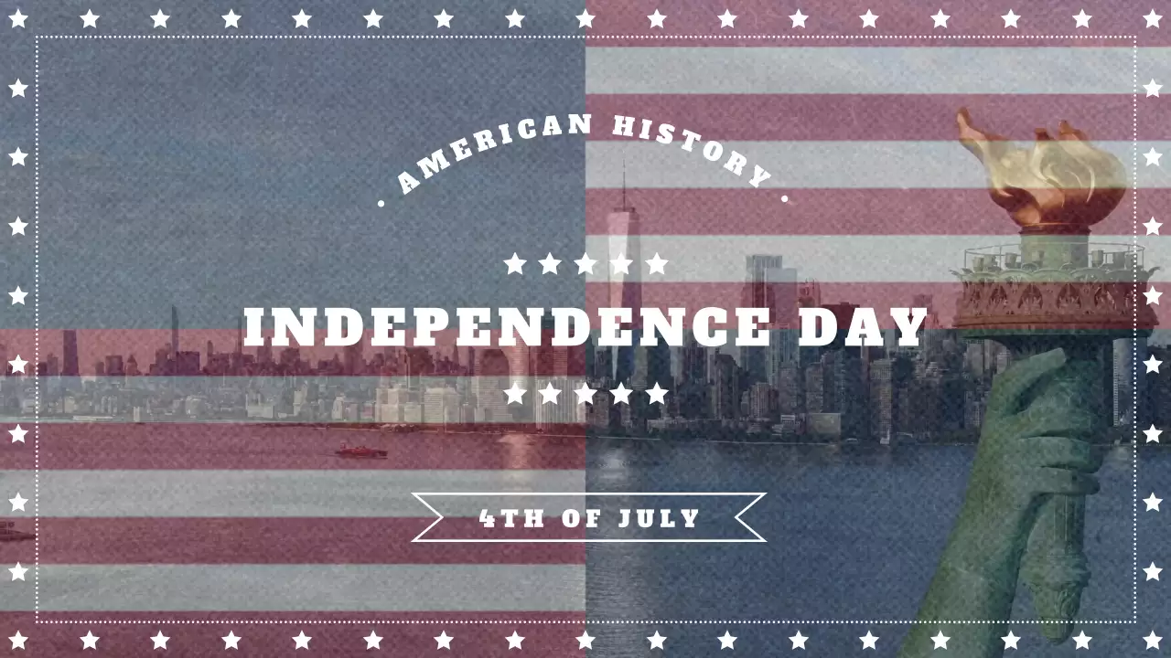 블루 레드 화이트 컬러 성조기 패턴이 있는 자유의 여신상과 함께하는 미국 독립기념일