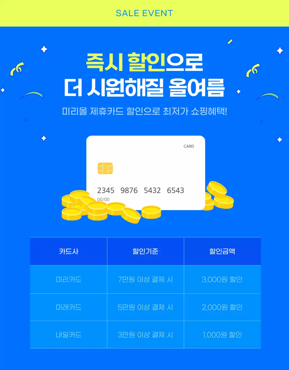 하늘색과 연두색 조화의 여름가전 할인 기획전