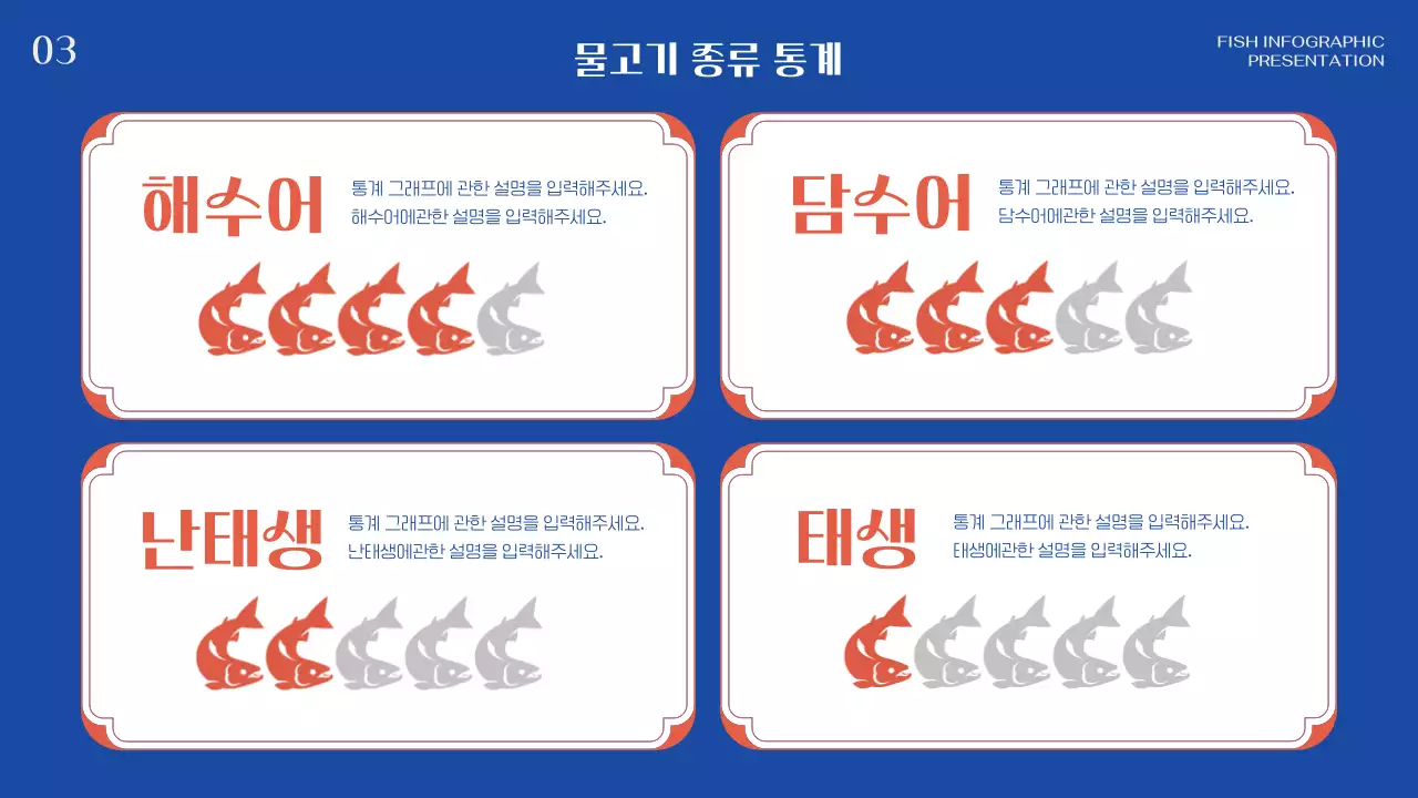 파랑 주황 조합의 클래식한 연어 일러스트가 그려진 물고기 인포그래픽