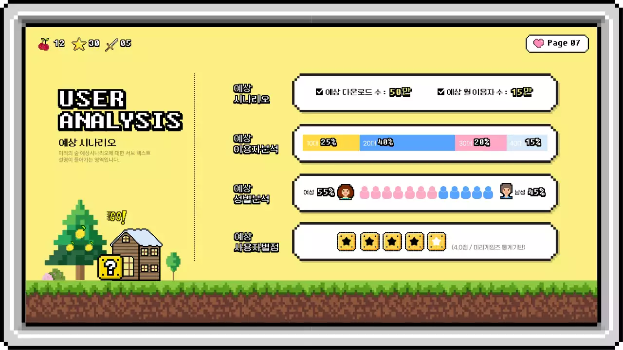 하늘색의 픽셀아트 요소를 활용한 모바일게임 제안서