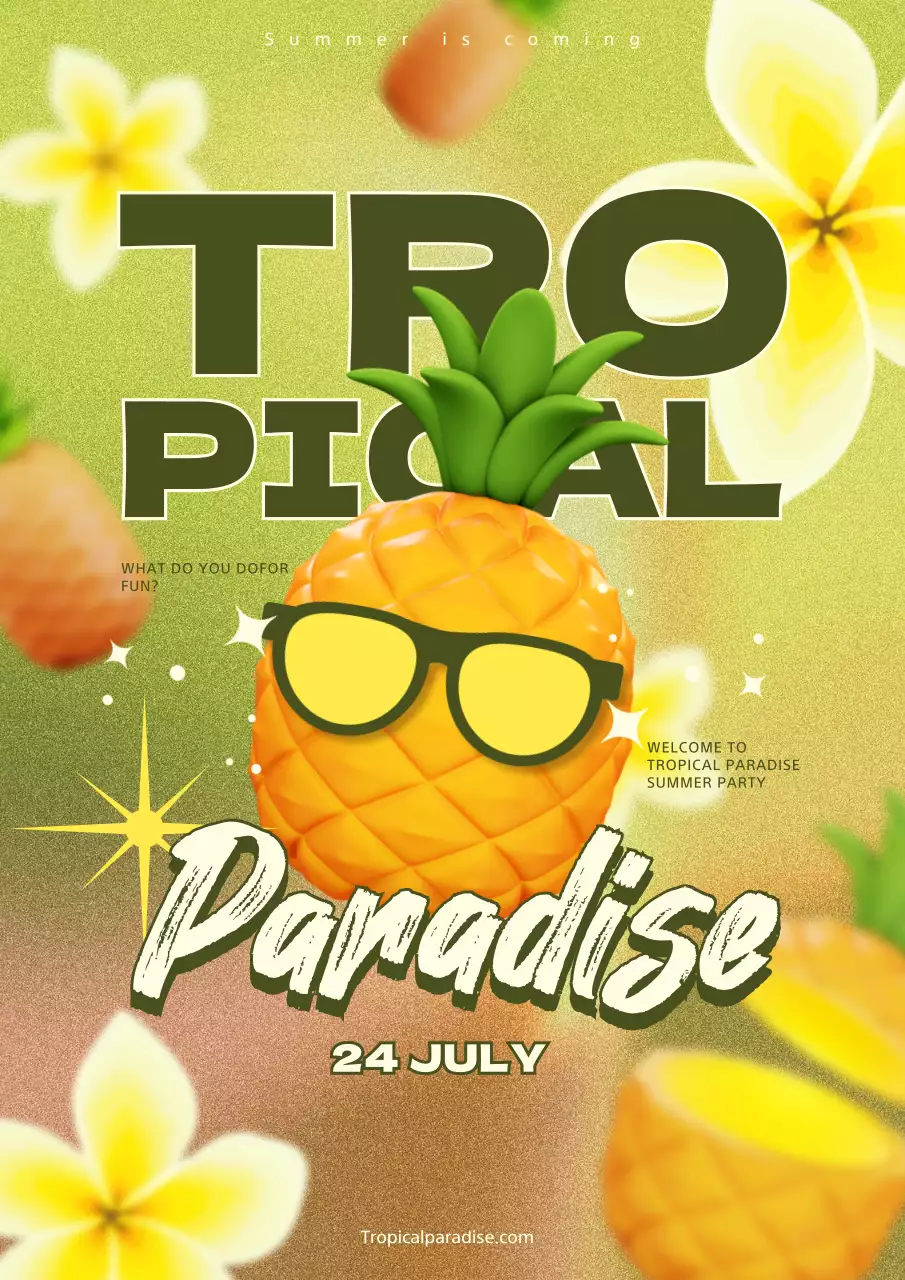 노란색 연두색의 파인애플 여름 느낌의 키치한 아트웍