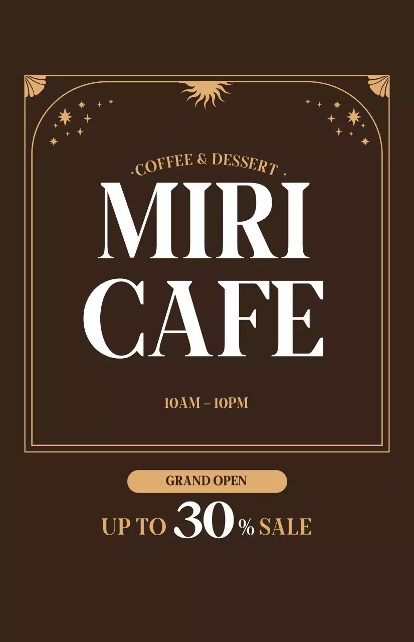브라운 배경에 베이지 무드가 있는 카페오픈 할인 홍보