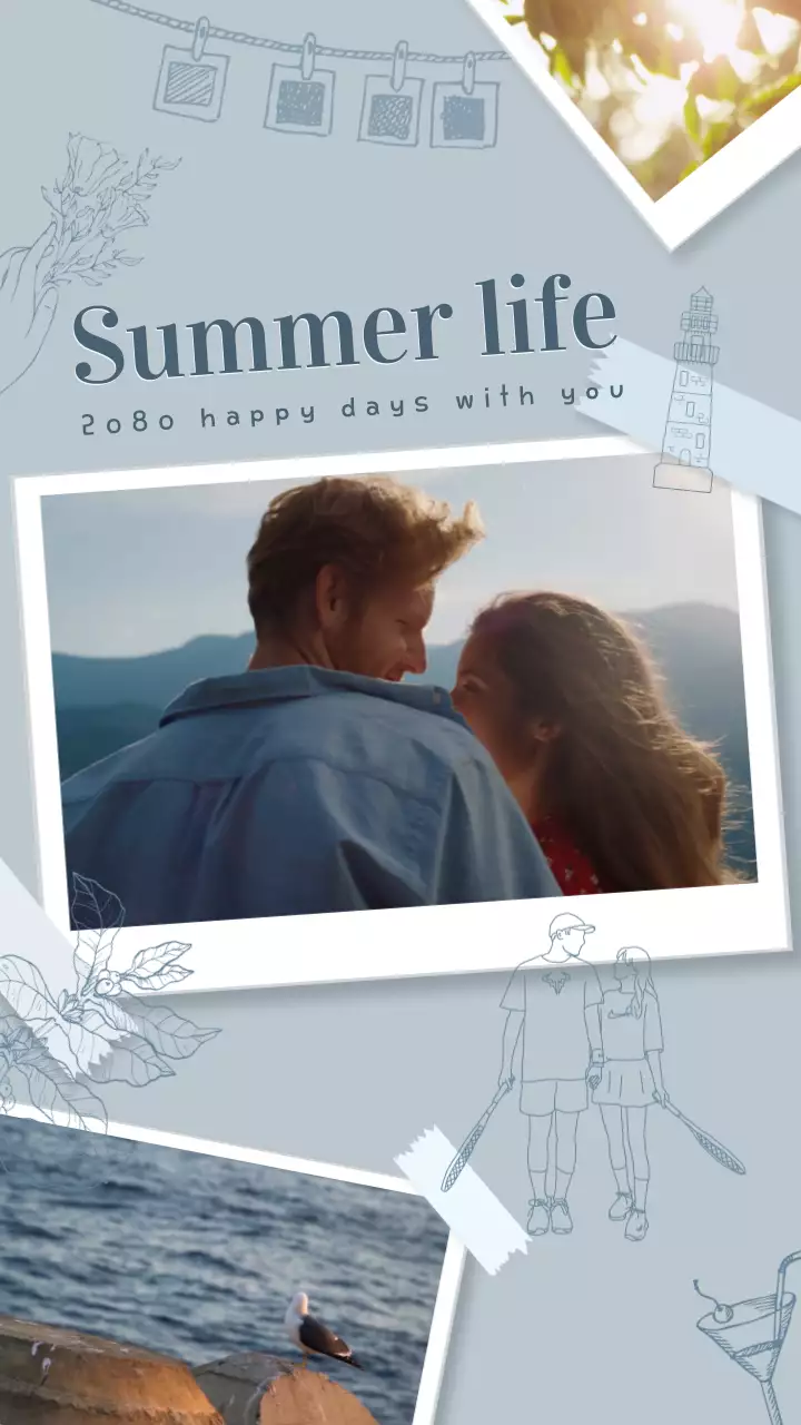 블루 폴라로이드 일러스트 여름 추억 포스터