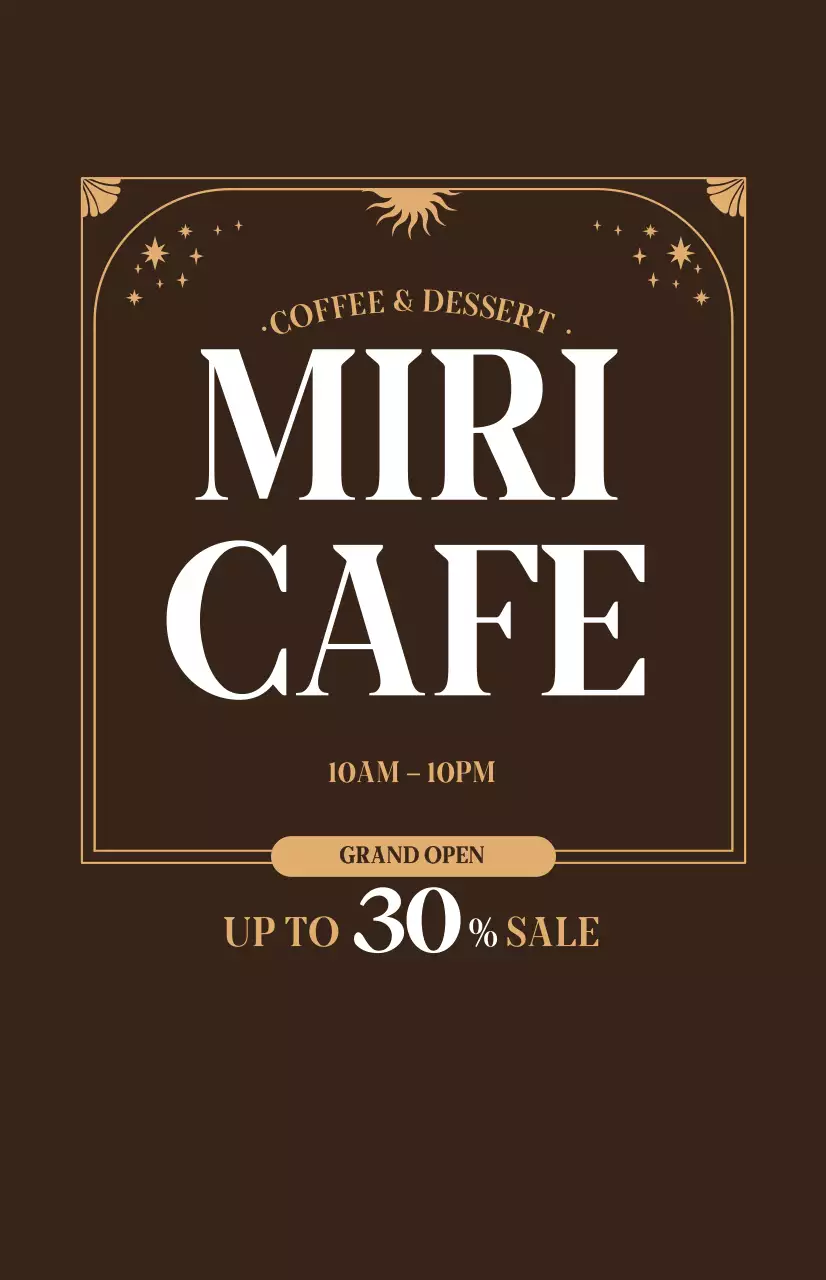 브라운 배경에 베이지 무드가 있는 카페오픈 할인 홍보