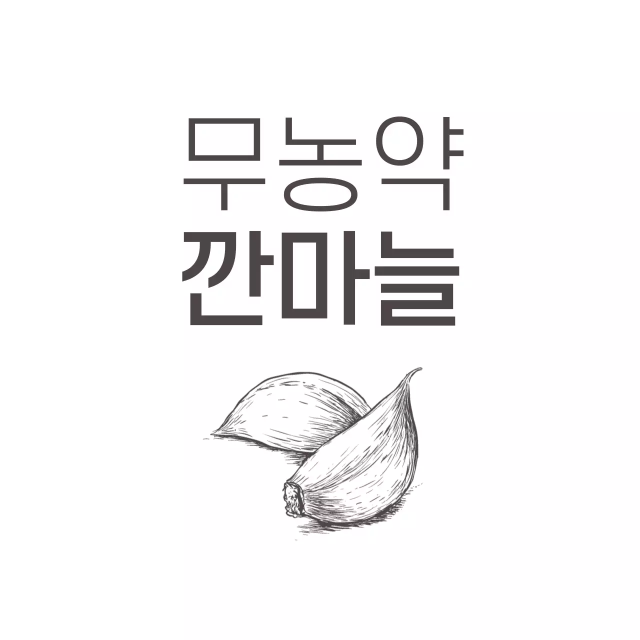 진회색의 텍스트와 마늘 일러스트로 이루어진 무농약 인증 홍보