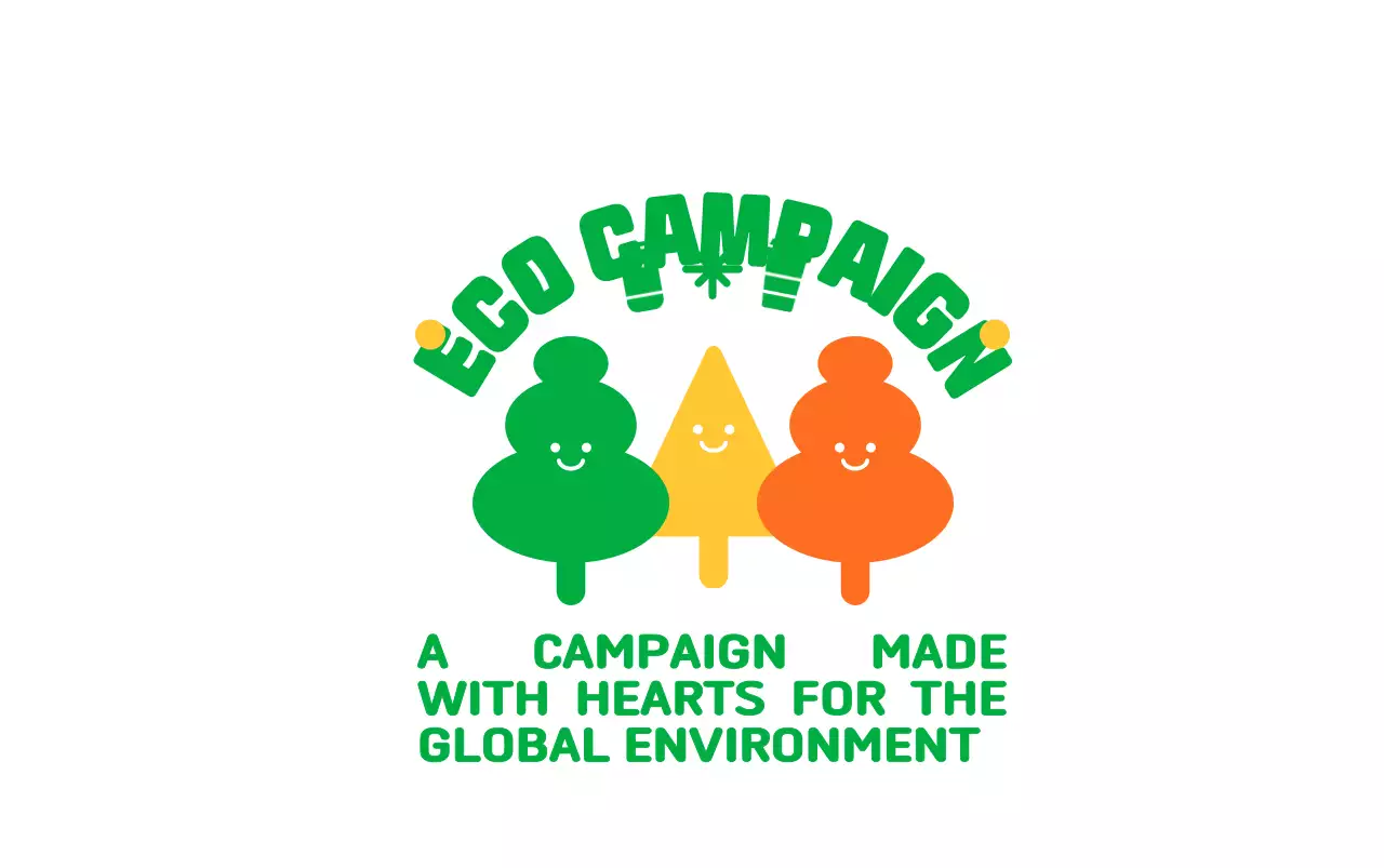 초록색의 귀여운 나무 캐릭터 일러스트가 있는 환경 캠페인 디자인