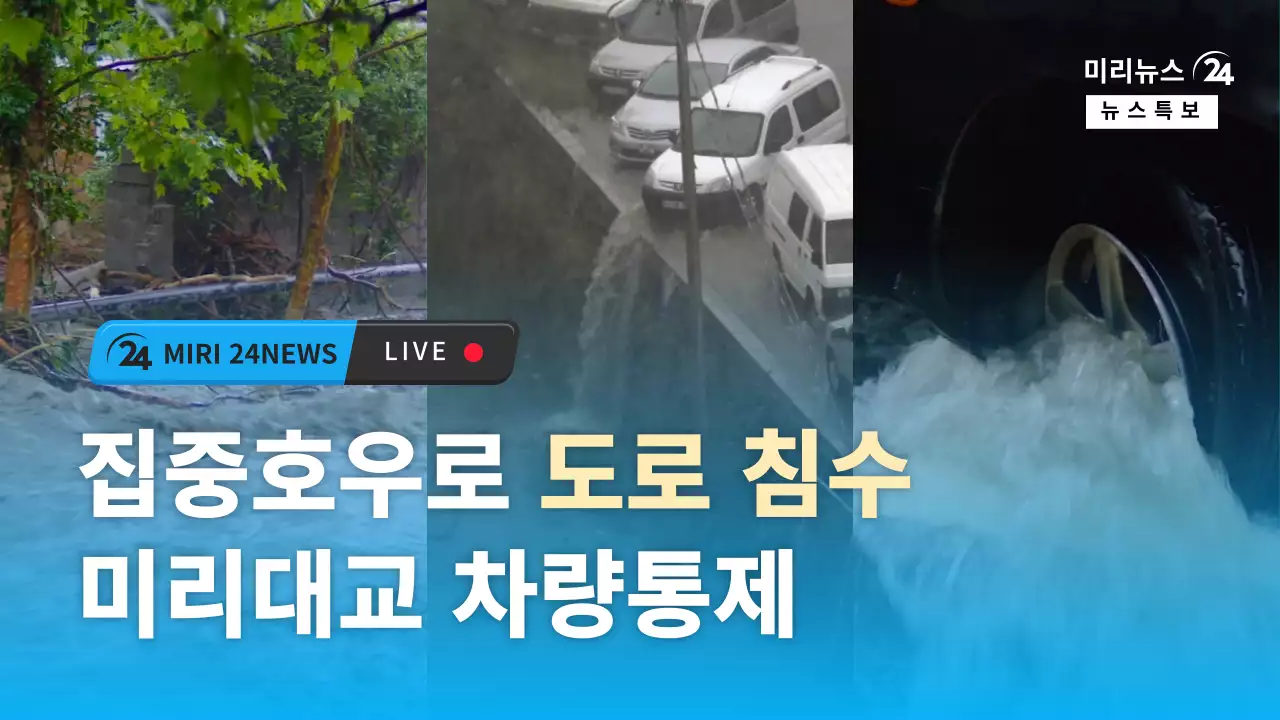 하늘색 그라데이션의 깔끔한 레이아웃의 장마뉴스 동영상