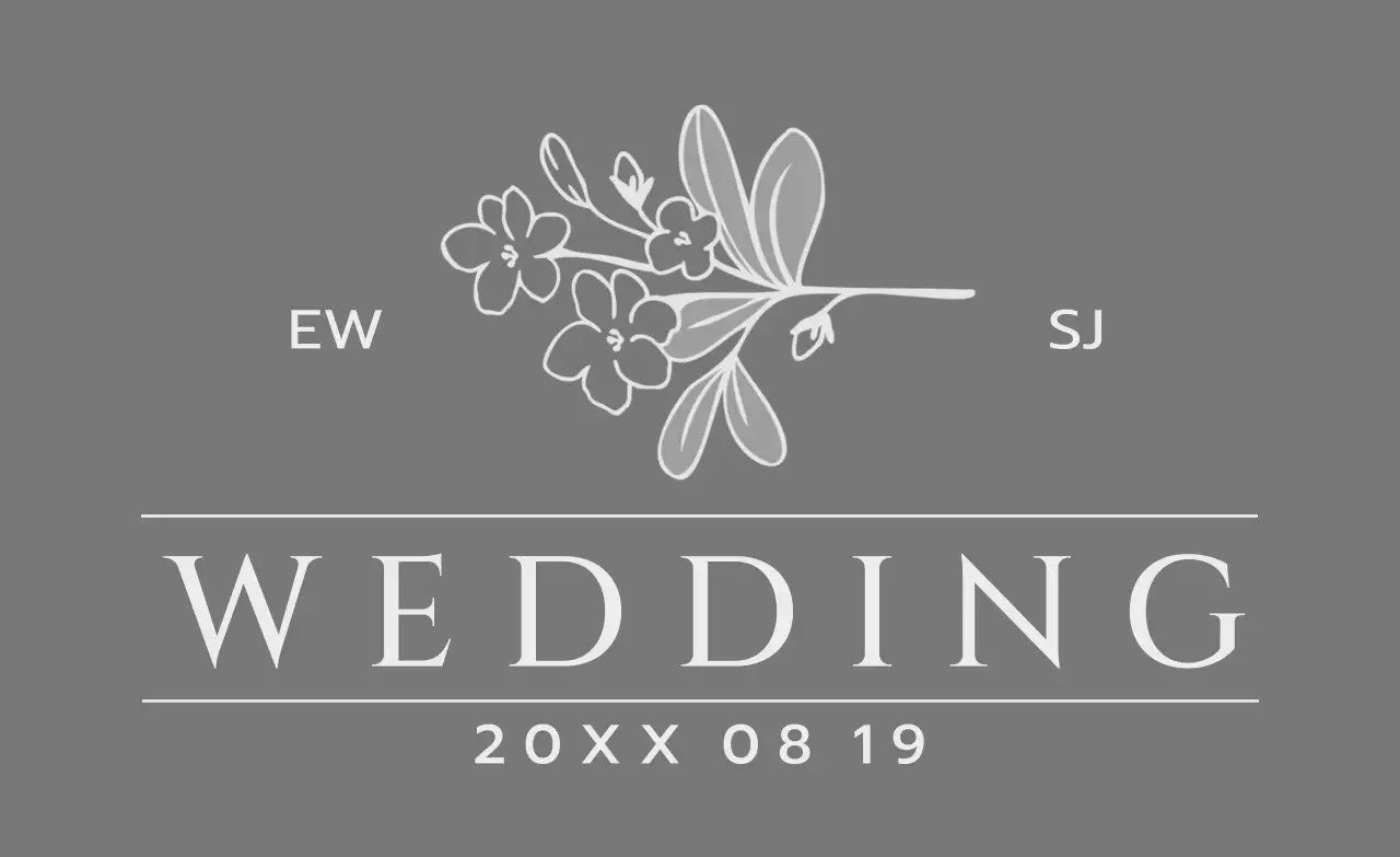 진한 회색의 꽃과 새 일러스트가 있는 결혼식 안내 청첩장용