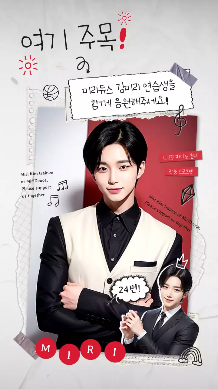 레드 베이지 조합의 키치한 콜라주 아이돌 응원  굿즈