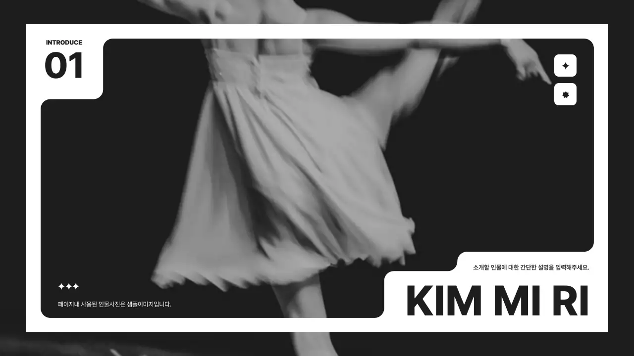 검정색과 회색 모노톤의 고급스러운 프로필을 활용한 인물소개서