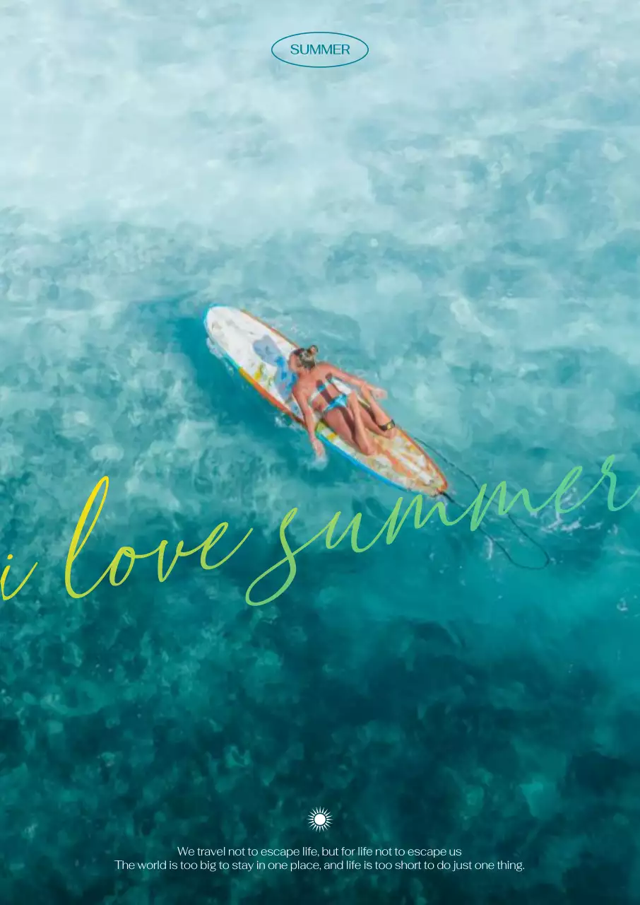 탑뷰의 시원하고 청량한 바다 배경과 서핑하는 모습의 인테리어